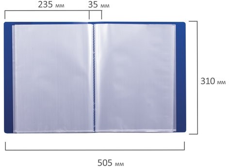 Папка 80 вкладышей BRAUBERG стандарт, синяя, 0,9 мм, 221607
