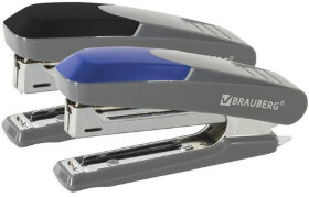 Степлер №10 BRAUBERG &quot;Delta&quot;, до 12 листов, с резиновой накладкой и антистеплером, серый, вставка ассорти, 222553