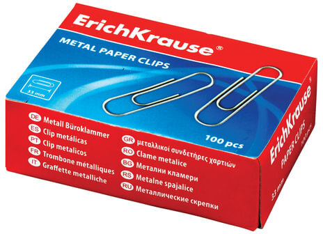 Скрепки ERICH KRAUSE, 33 мм, оцинкованные, 100 шт., в картонной коробке, 7856