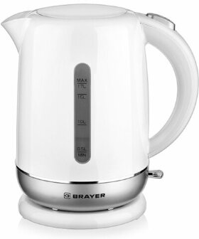 Чайник BRAYER BR1011, 1,7 л, 2200 Вт, закрытый нагревательный элемент, пластик, белый