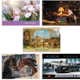 Альбом для рисования, А4, 48 листов, спираль, обложка картон, HATBER, 205х300 мм, "Ассорти", 48А4Всп, A274309