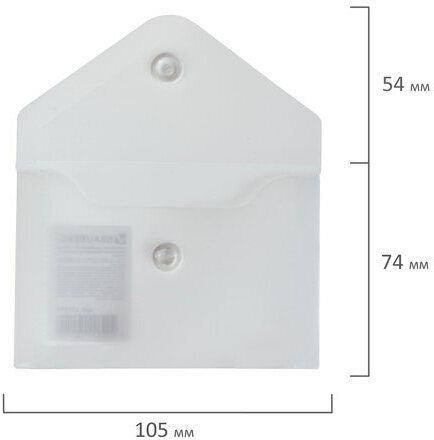 Папка-конверт с кнопкой МАЛОГО ФОРМАТА (74х105 мм), А7 (для визиток), матовая прозрачная, 0,18 мм BRAUBERG, 227325
