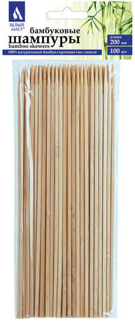 Шпажки-шампуры для шашлыка бамбуковые 200 мм, 100 штук, БЕЛЫЙ АИСТ, 607570, 67