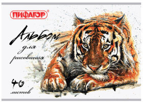 Альбом для рисования А4 40 л., скоба, обложка офсет, ПИФАГОР, 205х290 мм, "Дикая природа" (1 вид), 105086