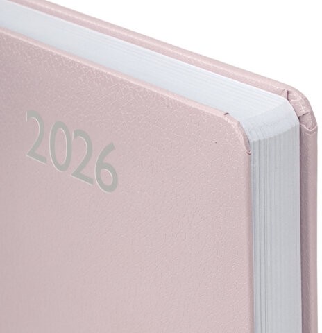 Ежедневник датированный 2026, А5, 138x213 мм, BRAUBERG "Profile", балакрон, светло-розовый, 117075