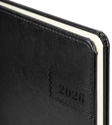 Еженедельник датированный 2026, А5, 145х215 мм, BRAUBERG "Imperial", под кожу, черный, 117175