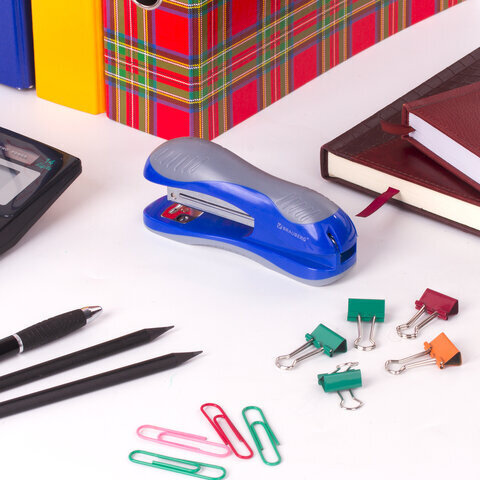 Степлер №24/6, 26/6 BRAUBERG "JET", до 25 листов, эргономичный, сине-серый, 229689