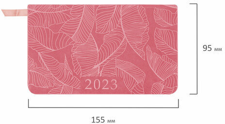 Еженедельник датированный 2023 МАЛЫЙ ФОРМАТ 95х155 мм А6, BRAUBERG "Foliage", под кожу, розовый, 113981