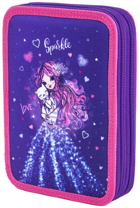 Пенал BRAUBERG, 2 отделения, полиэстер, 21х14 см, &quot;Shining girl&quot;, 270726