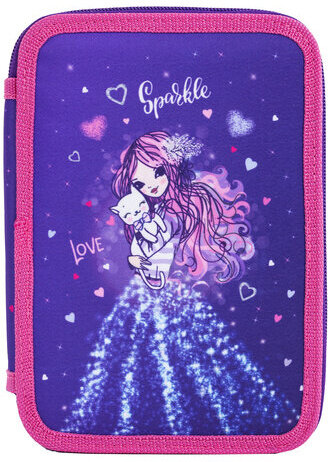 Пенал BRAUBERG, 2 отделения, полиэстер, 21х14 см, "Shining girl", 270726