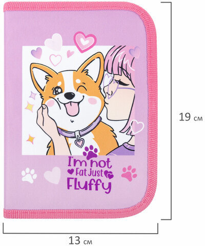 Пенал ПИФАГОР, 1 отделение, полиэстер, 19х13 см, "Fluffy akita", 272284