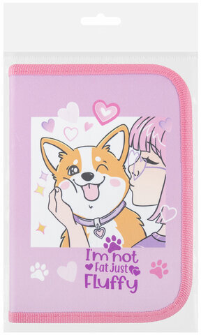 Пенал ПИФАГОР, 1 отделение, полиэстер, 19х13 см, "Fluffy akita", 272284