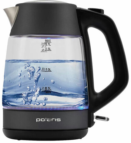Чайник POLARIS PWK 1760CGL, 1,7 л, 1850-2150 Вт, закрытый нагревательный элемент, стекло, графитовый, 37418