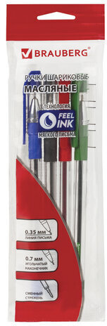 Ручки шариковые масляные BRAUBERG, НАБОР 4 шт., АССОРТИ, &quot;Max-Oil&quot;, узел 0,7 мм, линия письма 0,35 мм, 142146