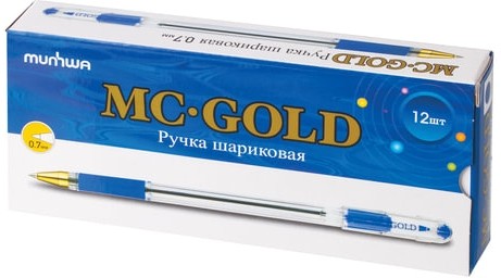 Ручка шариковая масляная с грипом MUNHWA "MC Gold", СИНЯЯ, корпус тонированный синий, узел 0,7 мм, линия письма 0,5 мм, BMC07-02