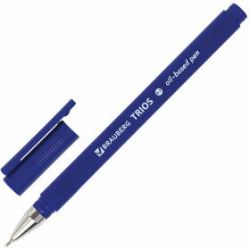 Ручка шариковая масляная BRAUBERG &quot;Trios&quot;, СИНЯЯ, трехгранная, корпус синий, узел 0,7 мм, линия письма 0,35 мм, 143342, OBP367