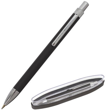 Ручка подарочная шариковая BRAUBERG "Allegro", СИНЯЯ, корпус черный с хромированными деталями, линия письма 0,5 мм, 143491