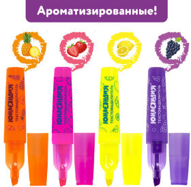 Текстовыделитель ЮНЛАНДИЯ &quot;ФРУКТЫ&quot;, АССОРТИ В ДИСПЛЕЕ, АРОМАТИЗИРОВАННЫЙ, линия 1-5 мм, 151909