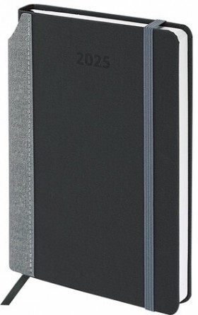 Ежедневник датированный 2025 А5 138x213 мм, BRAUBERG &quot;Mosaic&quot;, под кожу, карман для ручки, резинка-фиксатор, черный, 115838