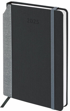 Ежедневник датированный 2025 А5 138x213 мм, BRAUBERG "Mosaic", под кожу, карман для ручки, резинка-фиксатор, черный, 115838