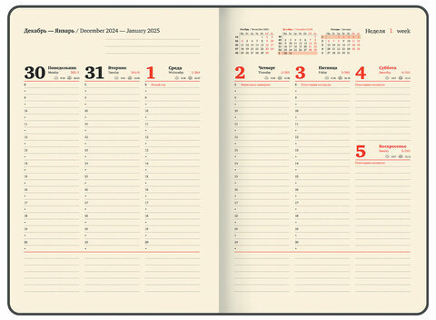 Еженедельник датированный 2025, 210х297 мм, А4, BRAUBERG "Iguana", под кожу, черный, 115947