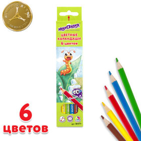 Карандаши цветные ЮНЛАНДИЯ "В ГОСТЯХ У БУКАШЕК", 6 цветов, классические заточенные, 181377