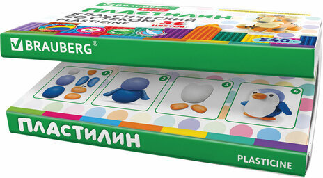 Пластилин классический BRAUBERG KIDS, 36 цветов, 540 грамм, стек, ВЫСШЕЕ КАЧЕСТВО, 106678