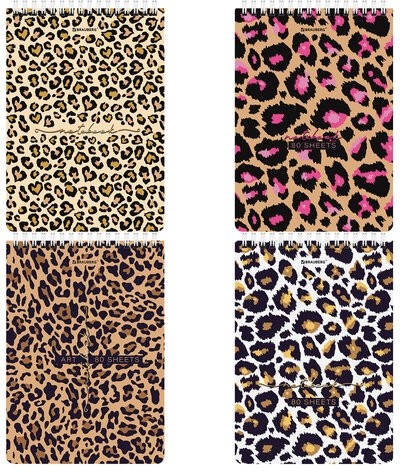 Блокнот А5 (146х206 мм), 80 л., гребень, картон, жесткая подложка, клетка, BRAUBERG, "Leopard", 114383