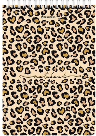 Блокнот А5 (146х206 мм), 80 л., гребень, картон, жесткая подложка, клетка, BRAUBERG, "Leopard", 114383