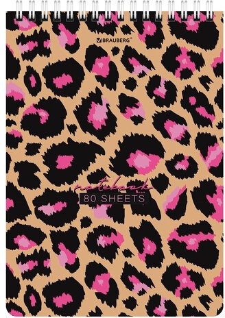 Блокнот А5 (146х206 мм), 80 л., гребень, картон, жесткая подложка, клетка, BRAUBERG, "Leopard", 114383