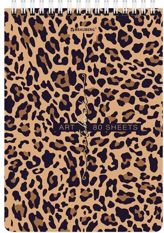 Блокнот А5 (146х206 мм), 80 л., гребень, картон, жесткая подложка, клетка, BRAUBERG, "Leopard", 114383