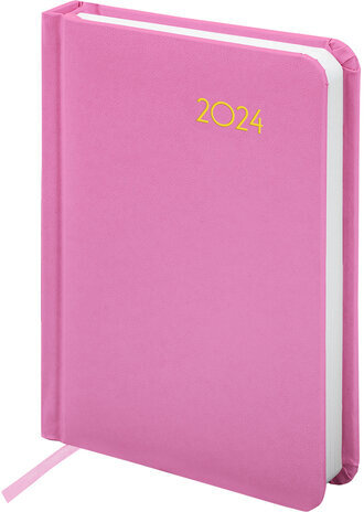 Ежедневник датированный 2024 МАЛЫЙ ФОРМАТ 100х150 мм А6, BRAUBERG "Select", балакрон, розовый, 114794