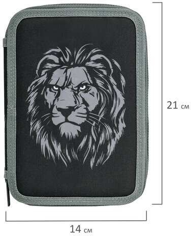 Пенал BRAUBERG, 2 отделения, полиэстер, 21х14 см, "Savage lion", 272331