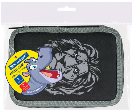 Пенал BRAUBERG, 2 отделения, полиэстер, 21х14 см, "Savage lion", 272331