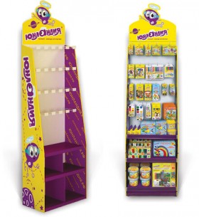 Стойка для размещения товара напольная ЮНЛАНДИЯ, 200х60х40 см, 3 полки, 25 крючков, картон, 503691