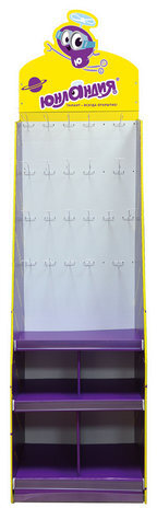 Стойка для размещения товара напольная ЮНЛАНДИЯ, 200х60х40 см, 3 полки, 25 крючков, картон, 503691