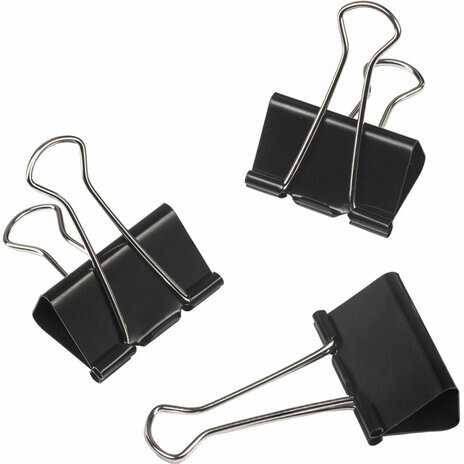 Зажимы для бумаг ОФИСНАЯ ПЛАНЕТА, КОМПЛЕКТ 12 шт., 41 мм, на 200 листов, черные, картонная коробка, 222001