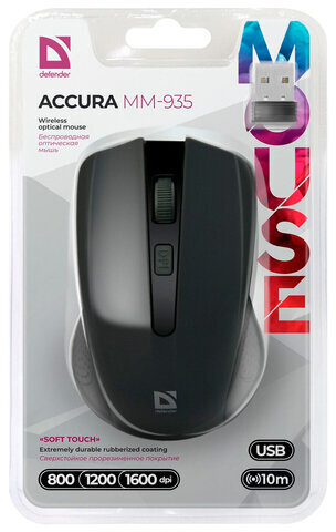 Мышь беспроводная DEFENDER Accura MM-935, 3 кнопки + 1 колесо-кнопка, оптическая, черная, 52935