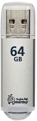 Флеш-диск 64 GB, SMARTBUY V-Cut, USB 2.0, металлический корпус, серебристый, SB64GBVC-S