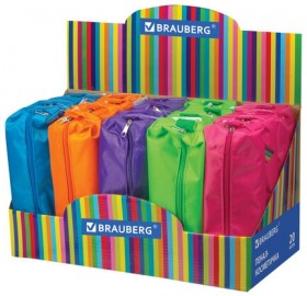 Пенал-косметичка BRAUBERG, ассорти 5 цветов, "Радуга", 20х6х4 см, дисплей, 223267