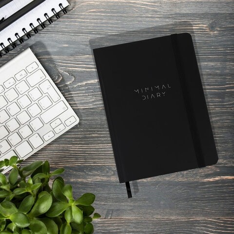 Ежедневник недатированный с резинкой А5 145х203 мм, BRAUBERG, твердый, 160 л., "Minimal", черный, 116299