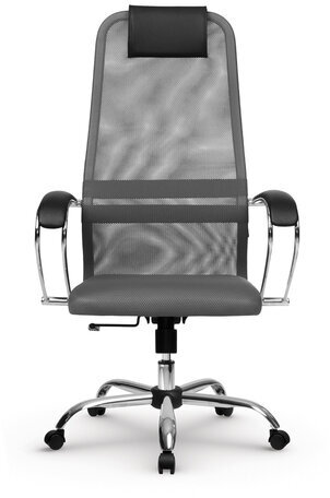 Кресло офисное МЕТТА "SU-B-8" хром, ткань-сетка, сиденье мягкое, светло-серое