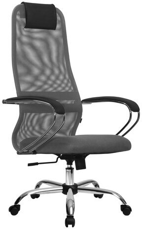 Кресло офисное МЕТТА "SU-B-8" хром, ткань-сетка, сиденье мягкое, светло-серое