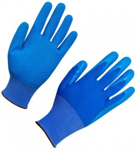 Перчатки полиэфирные РУБИСЕНС прочные эластичные 1 пара, 15 класс, 59-61 г, разм 9, покрытие - облив РЕЛЬЕФНЫЙ ЛАТЕКС, супер сцепление, СВС, pe15nt син/син