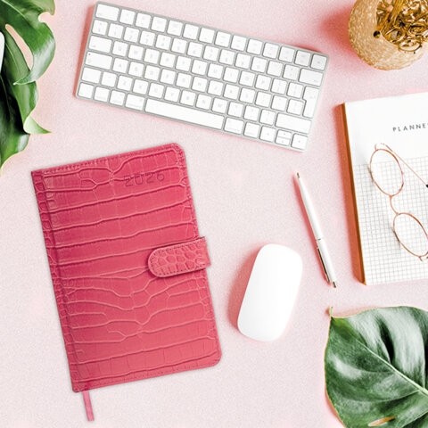 Еженедельник датированный 2026 А5 145х215 мм, BRAUBERG "Party", под кожу, розовый, 117176