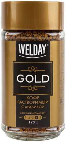 Кофе растворимый WELDAY "Gold", сублимированный, 190 г, стеклянная банка, 622674