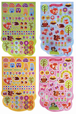 Альбом со сверкающими наклейками "Лесные зверушки", 4 листа, более 250 шт., склейка, ЮНЛАНДИЯ, 662695