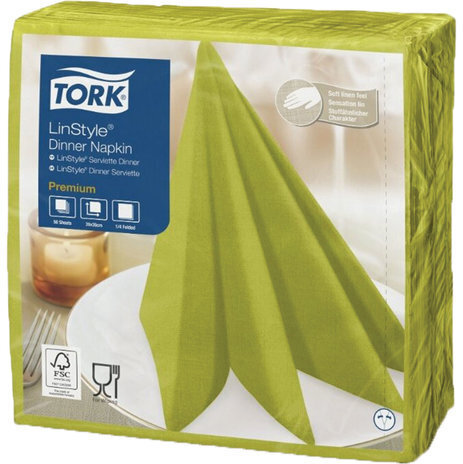 Салфетки бумажные нетканые сервировочные TORK LinStyle Premium, 39х39 см, 50 шт., фисташковые, 478876