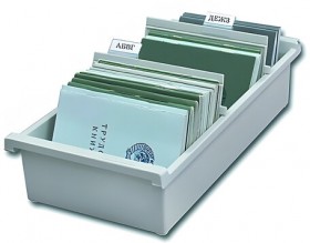 Картотека пластиковая ФОРМАТ А6 (148х105 мм) горизонтальная на 1300 карт, серая, HAN (Германия), НА956/0/11