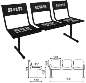 Кресло для посетителей трехсекционное &quot;М-стайл&quot;, цвет черный